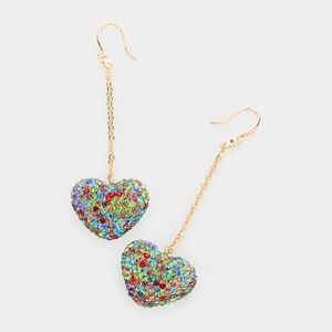 MultiColored Rhinestone Crystal Drop Heart Earrings Love Dangle Gold Jewelry